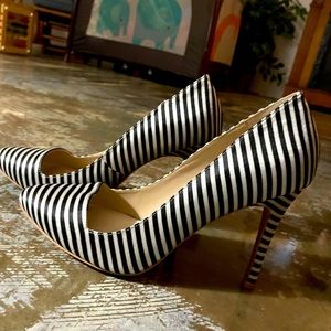 Black and white striped stilettos.